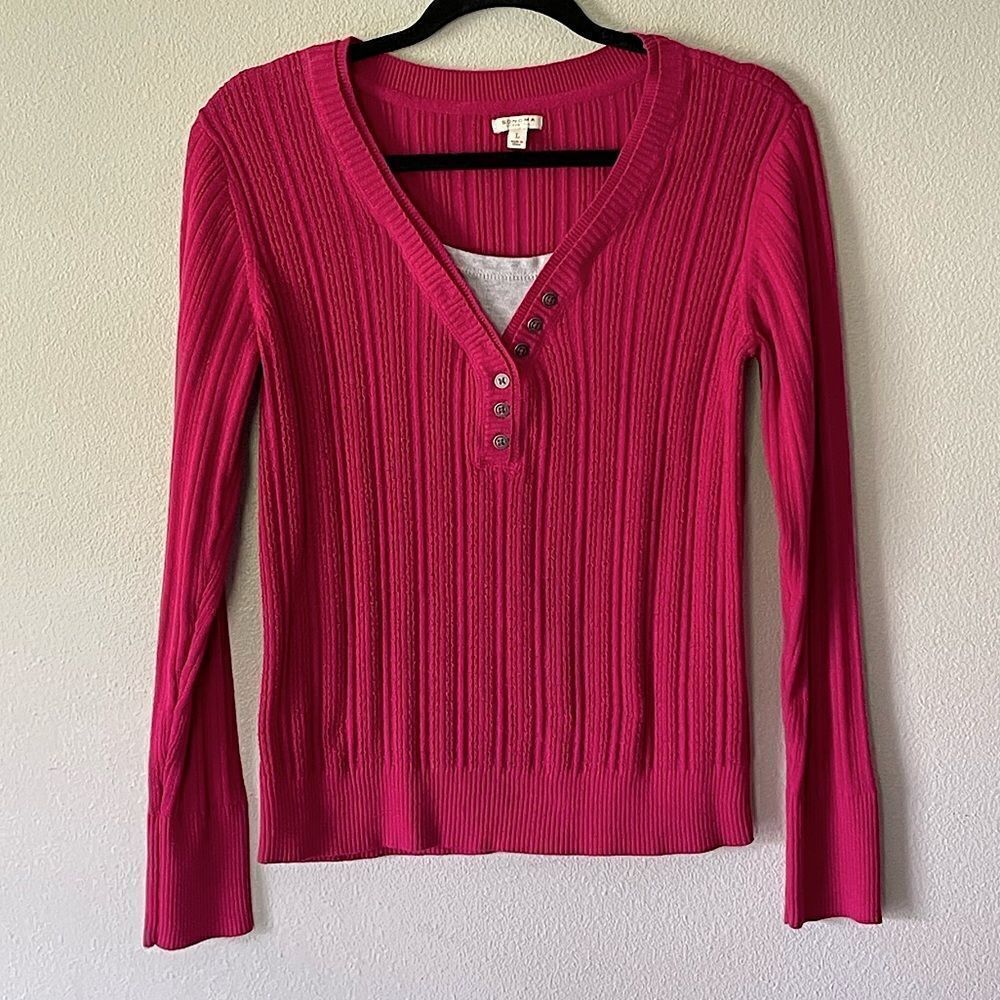 NWOT! Sonoma Pink Long Sleeve Sweater (with beige built-in undershirt). Size Lg.